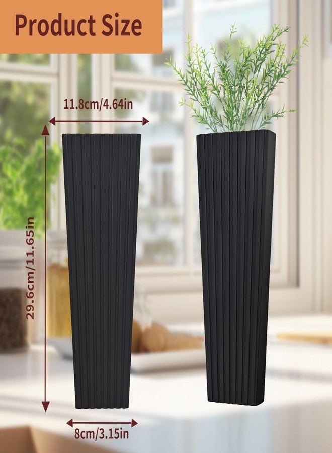 FENNIDICE 2Pack Black Wood Wall Planter for Indoor +2Pack Green Plants,Modern Wooden Hanging Planter for Dried Flowers and Plants,Abstract Vase Farmhouse Wood Wall Decor (Black) - Image 3